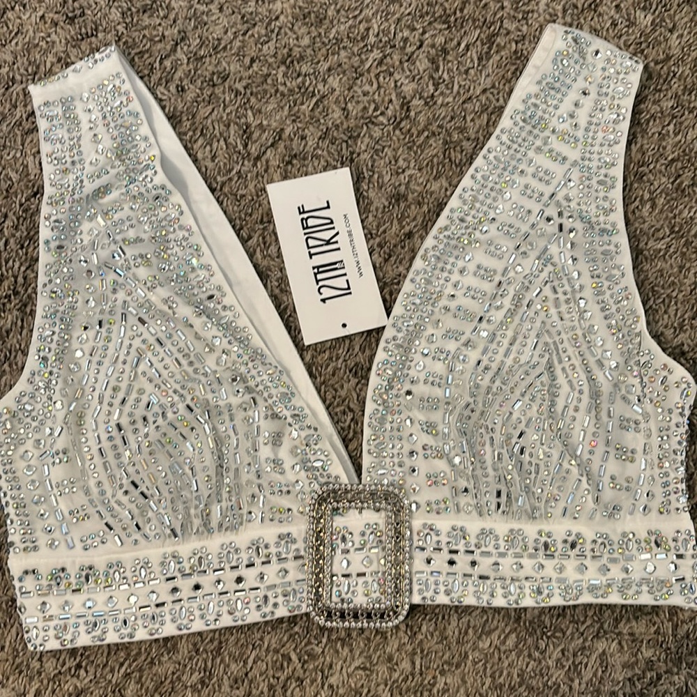 12th Tribe - White rhinestone crop top